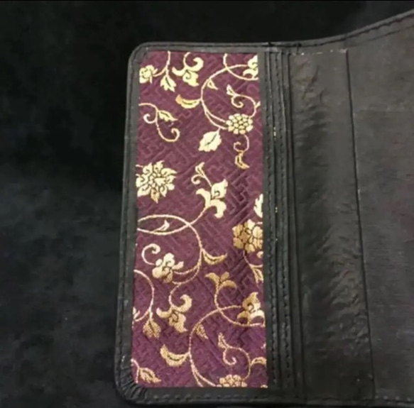 和柄好きの為のオーダーメイド京都西陣織×革  手帳型携帯ケース（花蔓草） 5枚目の画像