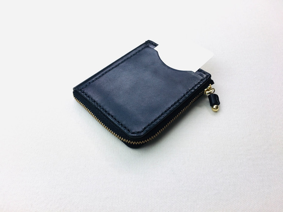 【手縫】黒色L字型の小さなお財布（カード＋お札＋小銭が入ります） 1枚目の画像