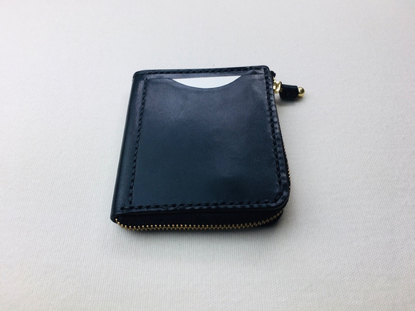 【手縫】黒色L字型の小さなお財布（カード＋お札＋小銭が入ります） 6枚目の画像