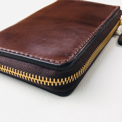 【手縫】チョコ色本革L字ジップ本革二つ折り財布（お札が綺麗に見える。取出易さ重視したお財布です。 8枚目の画像