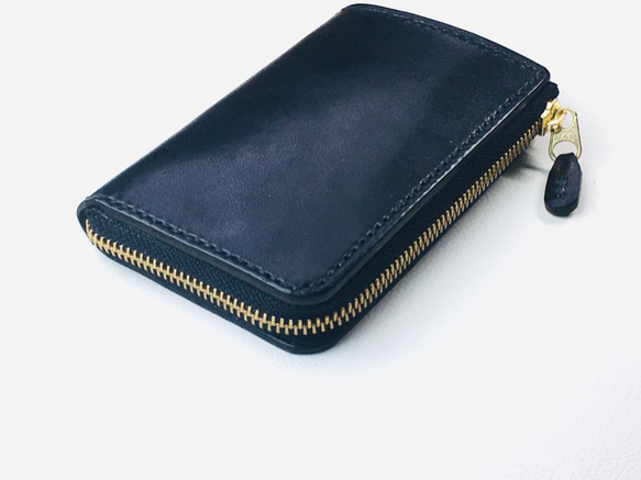 手縫】黒色本革L字ジップ本革二つ折り財布（お札が綺麗に見える。取出