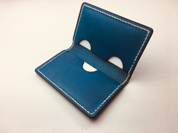 全新真皮【手工縫製】意大利牛皮名片夾名片夾（藍色）小批量 第2張的照片