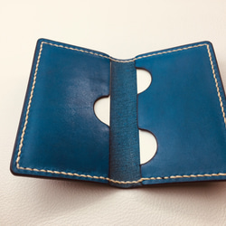 全新真皮【手工縫製】意大利牛皮名片夾名片夾（藍色）小批量 第3張的照片