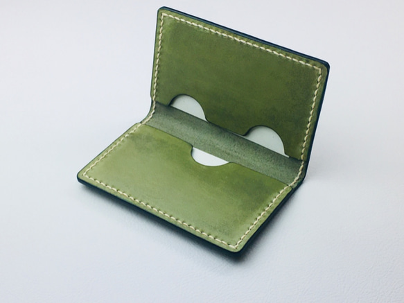 新皮革[手工縫製]意大利牛皮名片夾名片盒（綠色）小批量工作 第3張的照片