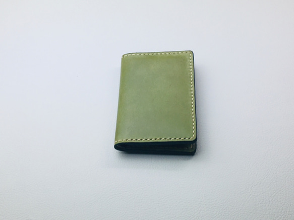 新皮革[手工縫製]意大利牛皮名片夾名片盒（綠色）小批量工作 第6張的照片
