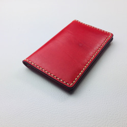 新革【手縫】イタリア牛革名刺入れカードケース（赤色）小ロット作品 1枚目の画像