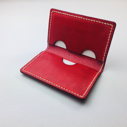 新革【手縫】イタリア牛革名刺入れカードケース（赤色）小ロット作品 2枚目の画像