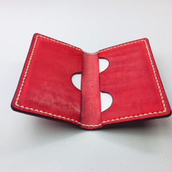 新革【手縫】イタリア牛革名刺入れカードケース（赤色）小ロット作品 4枚目の画像