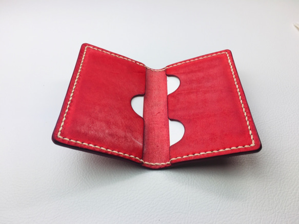 新革【手縫】イタリア牛革名刺入れカードケース（赤色）小ロット作品 4枚目の画像