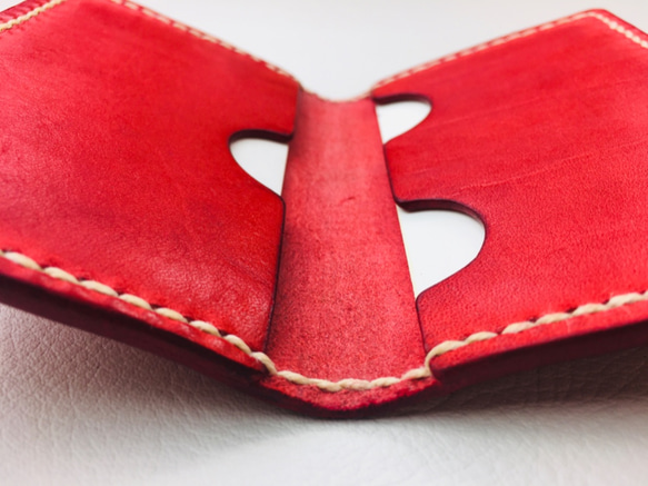 新革【手縫】イタリア牛革名刺入れカードケース（赤色）小ロット作品 5枚目の画像