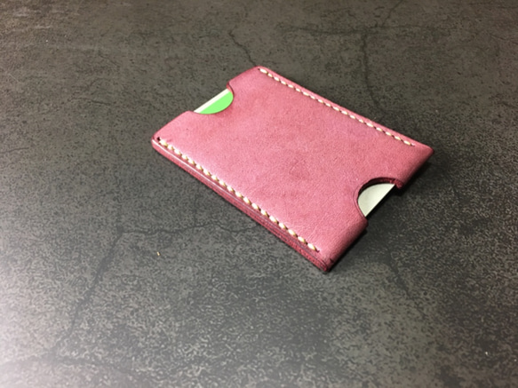 【手工縫製】Cape Hunt 日本製造 Suica / PASMO 卡包1個真皮（紅色bangandi色） 第10張的照片