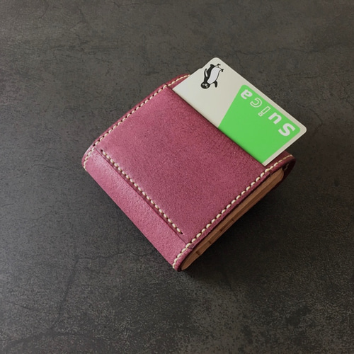 手縫】ケープハント日本製の牛革三つ折り財布（赤バンガンデイ色） 三 