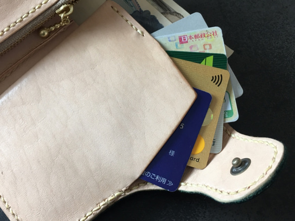 【手工縫製】Cape Hunt 日本 製作牛皮小錢包【短款錢包】（綠綠色） 第6張的照片