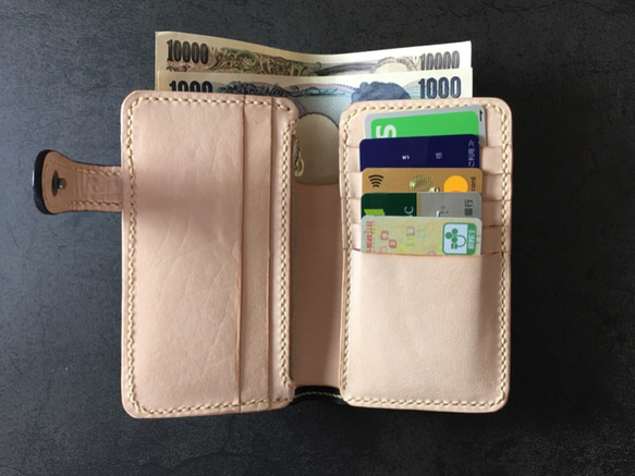 【手工縫製】Cape Hunt 日本牛皮錢包【中間錢包】（黑色） 第2張的照片