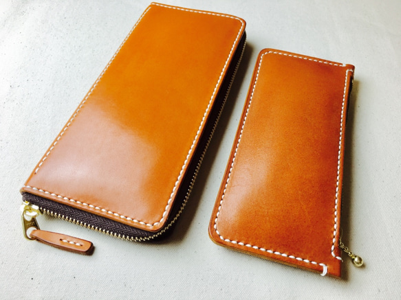 新品未使用☆カレンソロジ☆革バングル キャメル色 手縫】ラウンドジップキャメル色本革長財布（小銭入れ付） 長