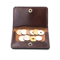 【手縫】巧克力色真皮零錢包套（可裝約30枚10日元硬幣） 第2張的照片