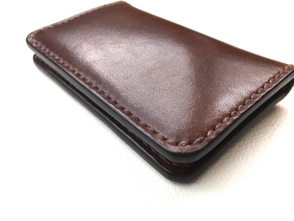【手縫】巧克力色真皮零錢包套（可裝約30枚10日元硬幣） 第10張的照片