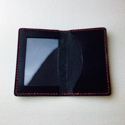 【手縫】黒革色本革運転免許証入れケース（赤糸） 7枚目の画像