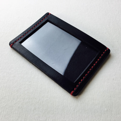 【手縫】定期券・IDカード用黒色本革ケース 3枚目の画像