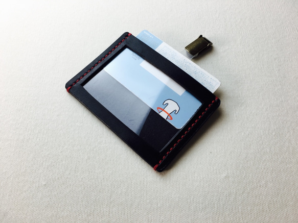 【手縫】定期券・IDカード用黒色本革ケース 7枚目の画像