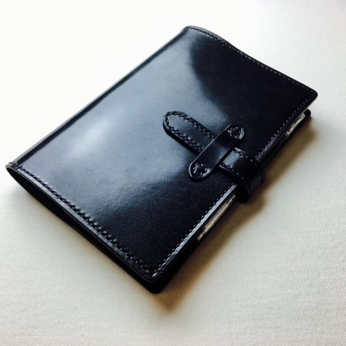 【即日発送】 手縫】黒色本革B6ノートブックカバー※アジャスト機能の 文房具・ステーショナリー