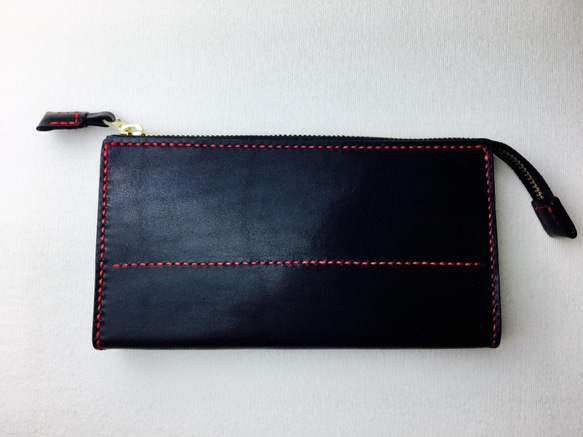 【手工縫製】黑色真皮紅線小物袋/手機袋/筆袋/存摺夾/小物件收納袋 第8張的照片