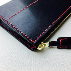 【手工縫製】黑色真皮紅線小物袋/手機袋/筆袋/存摺夾/小物件收納袋 第10張的照片