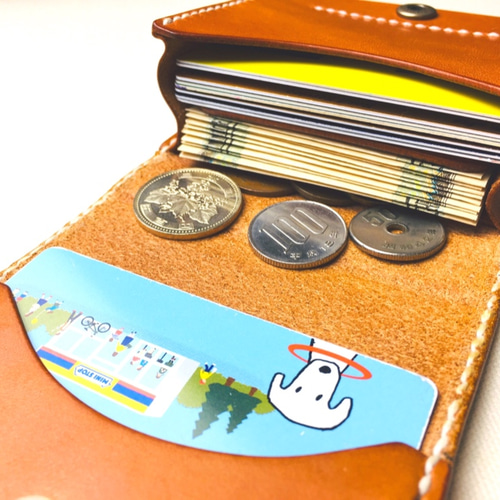 手縫】キャメル色の小さなお財布〔本革ショートウォレット