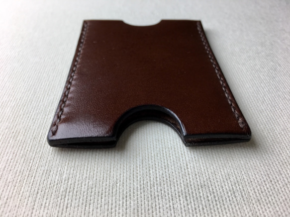 Suica・PASMO用チョコ色本革カードケース（焦茶糸） 7枚目の画像