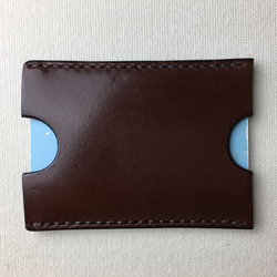 Suica・PASMO用チョコ色本革カードケース（焦茶糸） 8枚目の画像