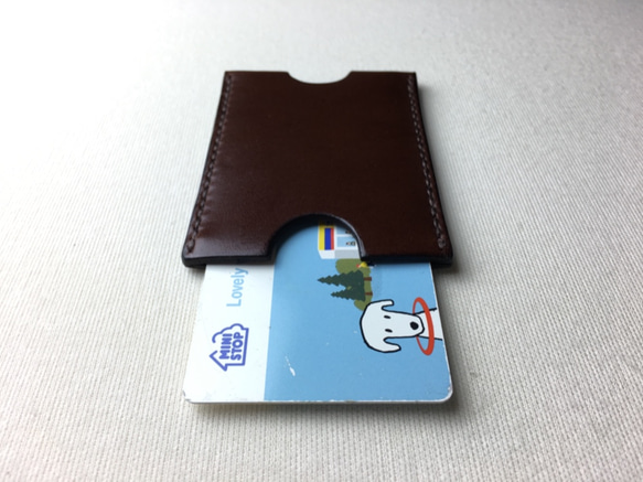 Suica・PASMO用チョコ色本革カードケース（焦茶糸） 9枚目の画像