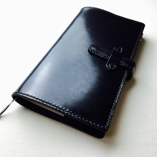 手縫】ほぼ日手帳weeks用黒色本革カバー※アジャスト機能のペンホルダー