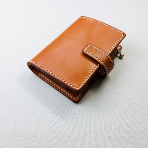 手縫】キャメル色本革二つ折り財布（カード8＋お札1＋ファスナー