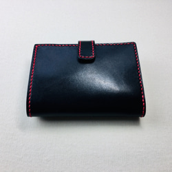 【手縫】黒色本革二つ折り財布(赤糸)（カード8＋お札1＋ファスナー式小銭入れ） 9枚目の画像