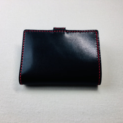 【手縫】黑色真皮雙折錢包（紅線）（8張卡+1張鈔票+拉鍊零錢包） 第10張的照片