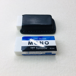 【手縫】Tombow MONO（PE-04A）消ゴム用黒色本革ケース（黒麻糸） 10枚目の画像