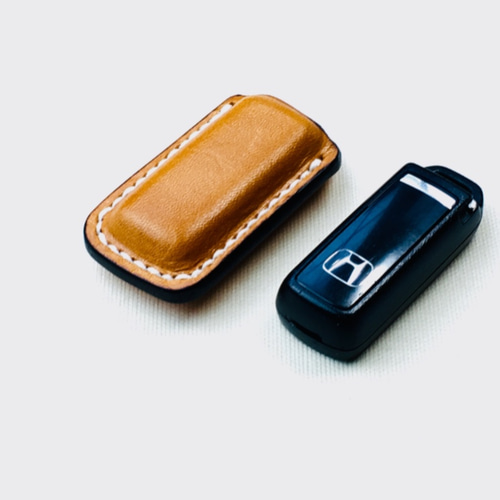 みずっくま♂・N-BOXカバー2種セット・ブラウン、ステッチキャメル 手縫】ホンダ車用キャメル色本革スマートキーケース （2ボタン
