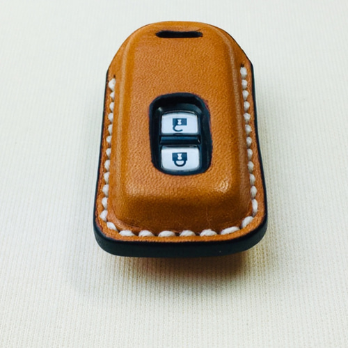 みずっくま♂・N-BOXカバー2種セット・ブラウン、ステッチキャメル 手縫】ホンダ車用キャメル色本革スマートキーケース （2ボタン