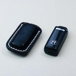 【手縫】ホンダ車用黒色本革スマートキーケース （2ボタン NBOX NBOXカスタム Nワゴン Nワンなど） 2枚目の画像