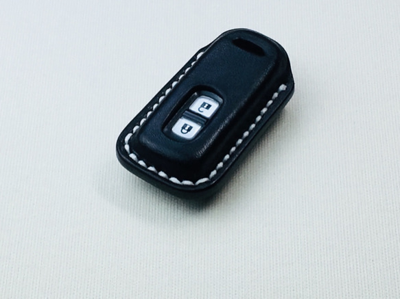 【手縫】ホンダ車用黒色本革スマートキーケース （2ボタン NBOX NBOXカスタム Nワゴン Nワンなど） 5枚目の画像