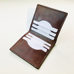 【手縫】巧克力色無現金真皮錢包【雙折錢包】6卡+收據袋（票據也OK） 第6張的照片