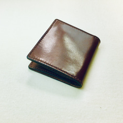 【手縫】巧克力色無現金真皮錢包【雙折錢包】6卡+收據袋（票據也OK） 第7張的照片