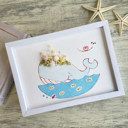 クジラのフラワーインテリア フラワーギフト イラスト お花のアトリエ
