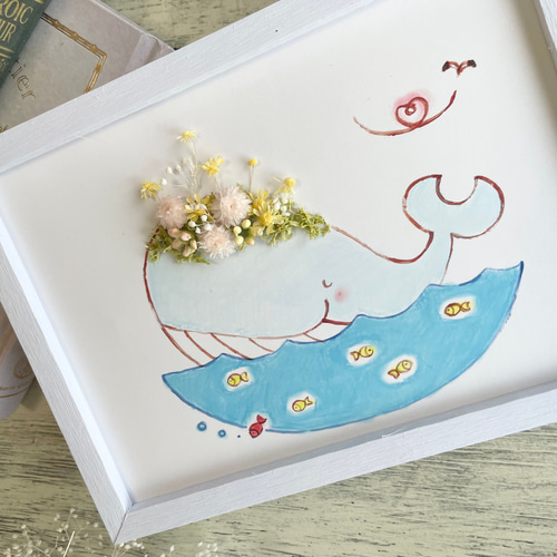 クジラのフラワーインテリア フラワーギフト イラスト お花のアトリエ