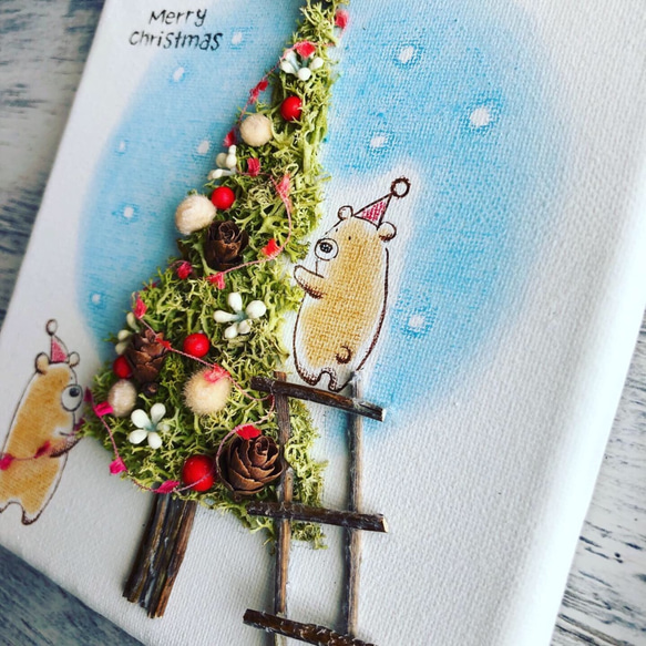 インテリアパネル くまちゃんのクリスマスツリー クリスマス雑貨 ミニツリー 2枚目の画像