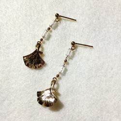 14KGF 鍍14K金 日本銀杏水晶耳環 第2張的照片