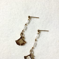 14KGF 鍍14K金 日本銀杏水晶耳環 第3張的照片