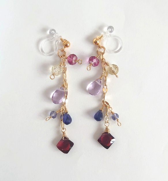 14kgfガーデンクォーツ・ルビー・スピネル・サファイアピアス/イヤリング minikin]14kgf/小さなピアス×ルビー(mini)