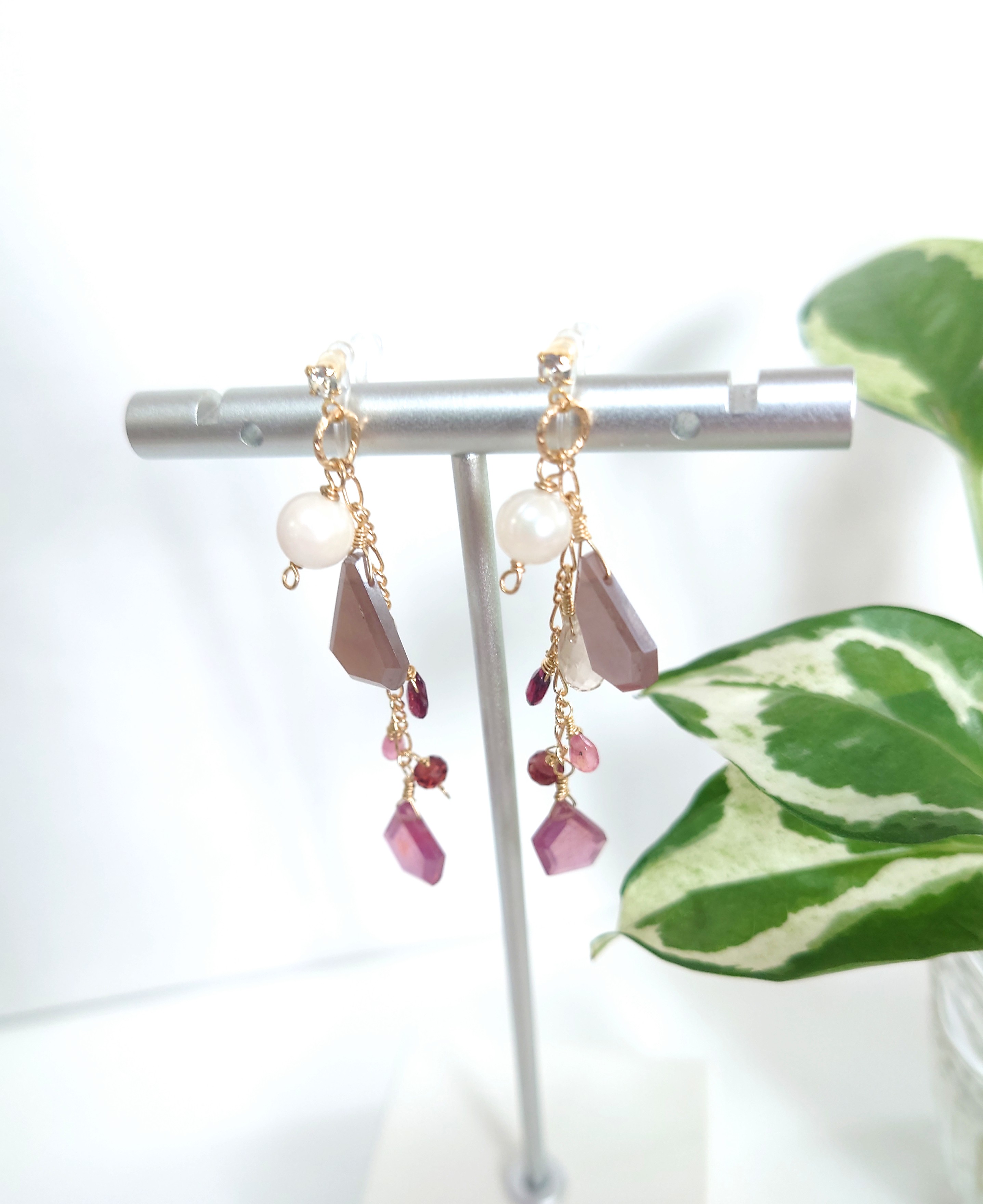 14kgf✨ルビーとトルマリンなど天然石のお菓子みたいなイヤリング／ピアス