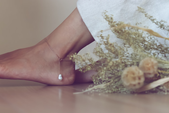 【Perle de blanc Jewelry】14kgf one pearl anklet 2枚目の画像